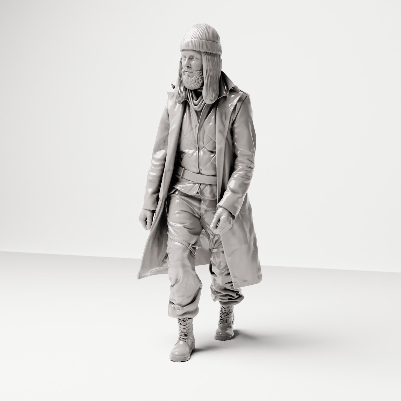 Stehende Figur: Mann mit langem Mantel, Mütze, Handschuhen & Stiefeln (Ref. Nr. 494) - vollständige Studioansicht 2