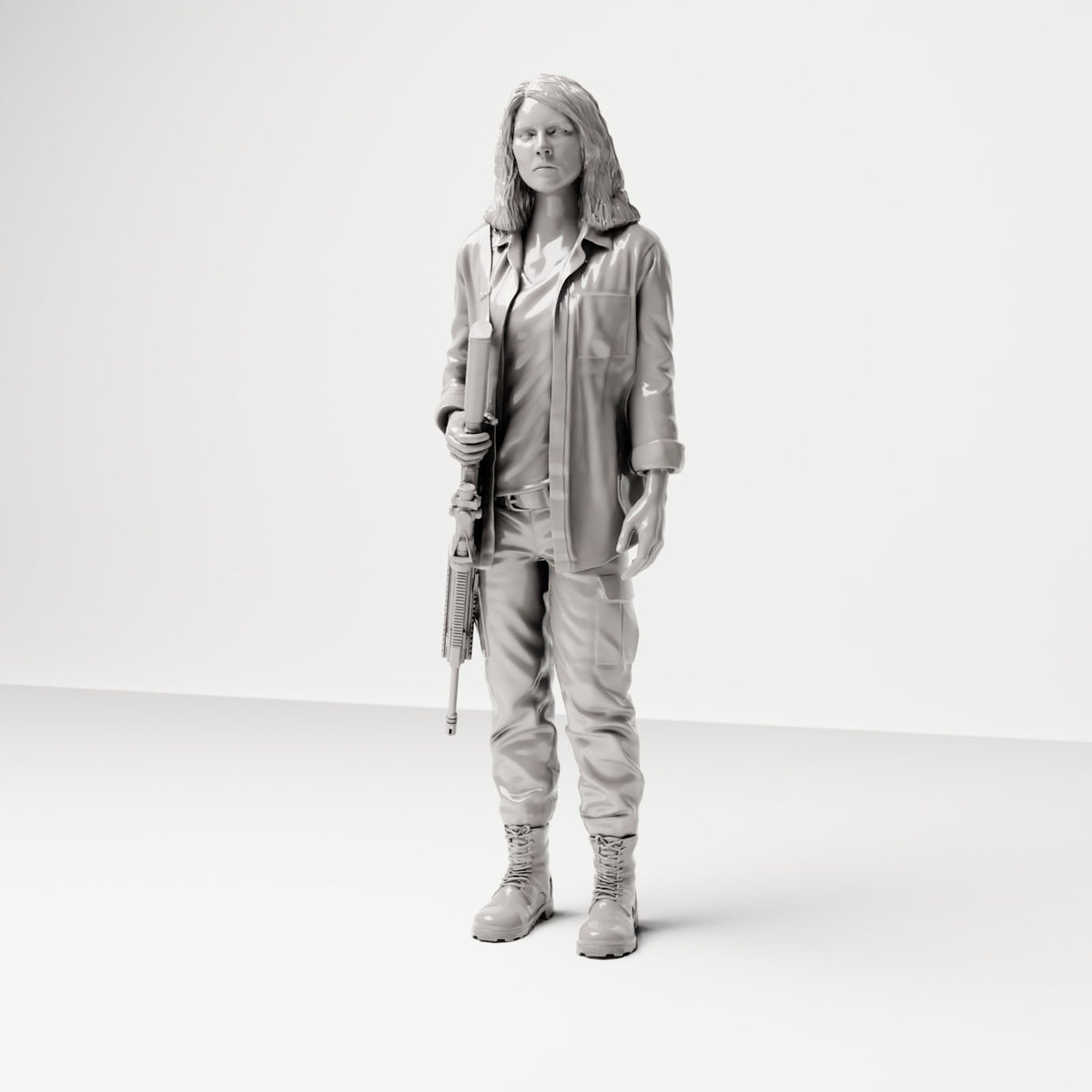 Stehende Figur: Frau mit Gewehr vor dem Körper (Ref. Nr. 496) - vollständige Studioansicht 1