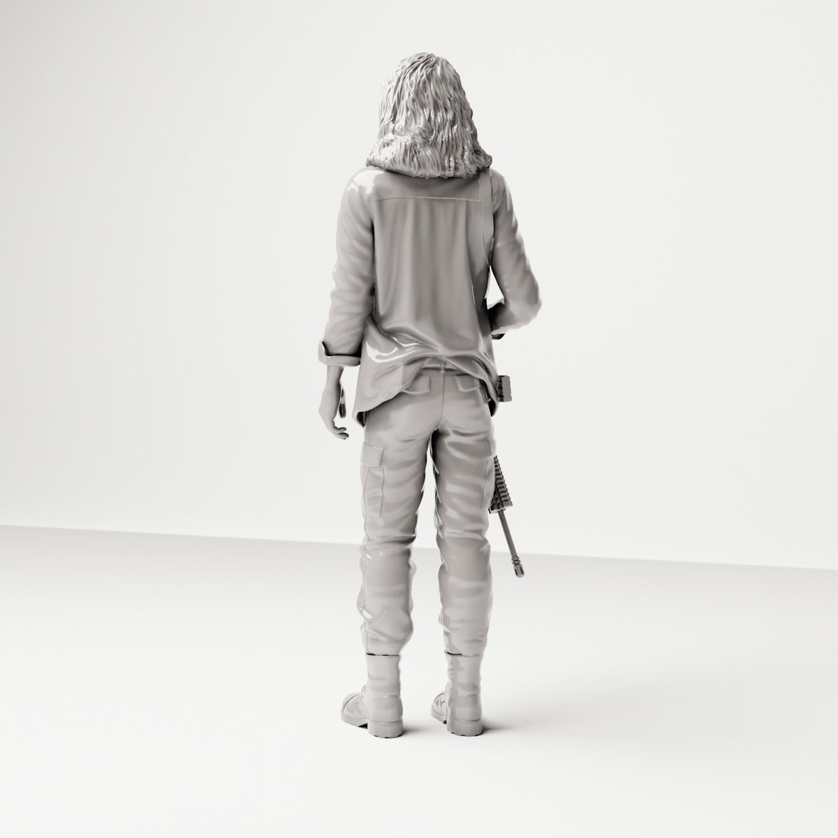 Stehende Figur: Frau mit Gewehr vor dem Körper (Ref. Nr. 496) - vollständige Studioansicht 3