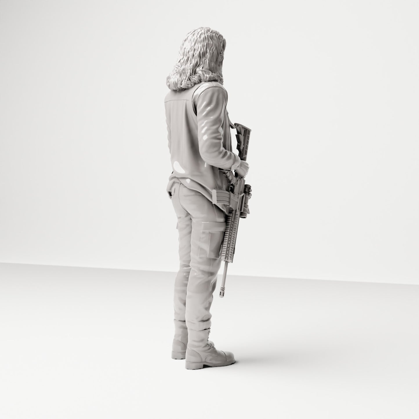 Stehende Figur: Frau mit Gewehr vor dem Körper (Ref. Nr. 496) - vollständige Studioansicht 4