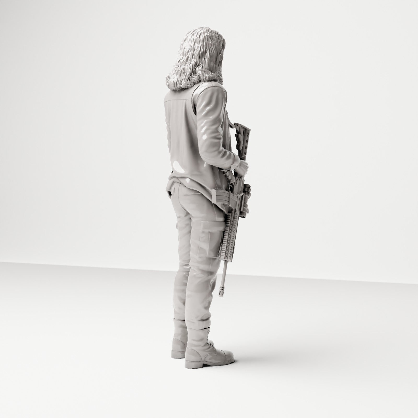 Stehende Figur: Frau mit Gewehr vor dem Körper (Ref. Nr. 496) - vollständige Studioansicht 4