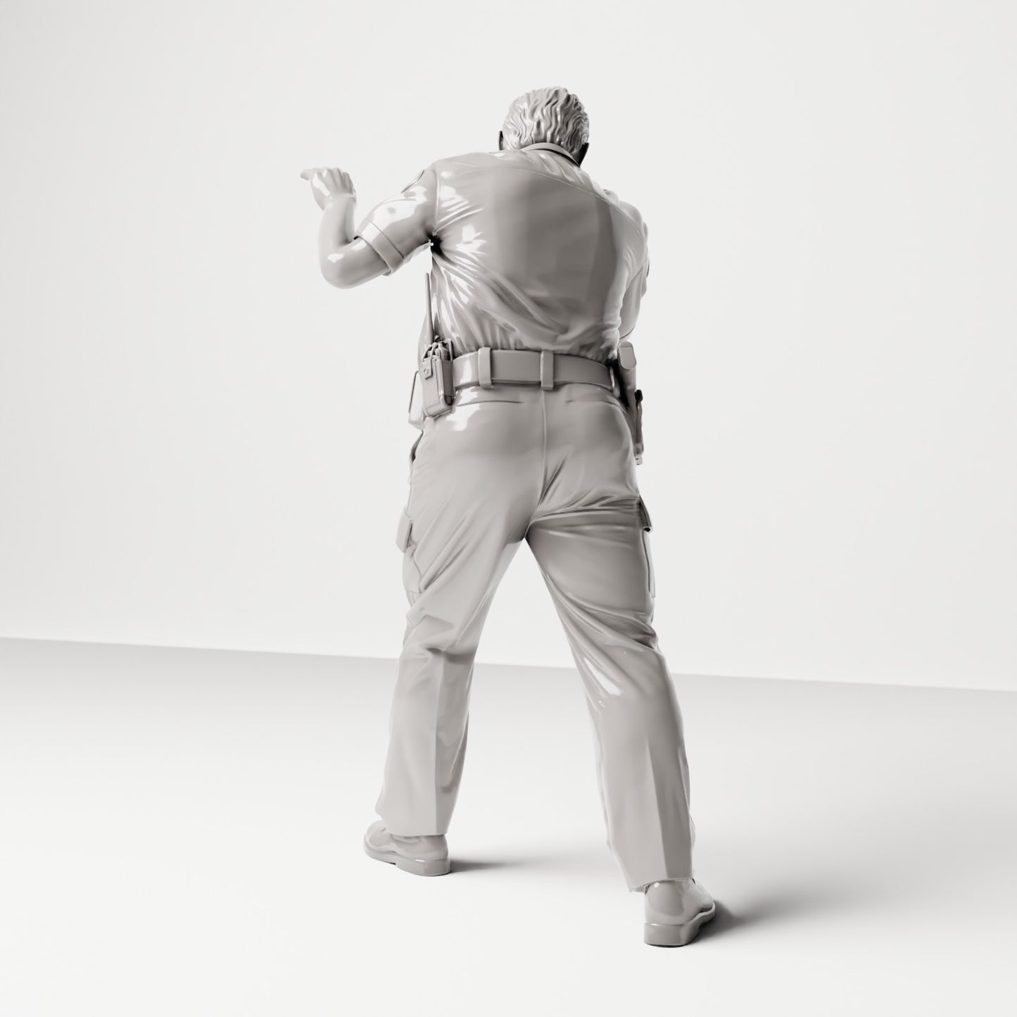 Gehende Figur: Polizist in Uniform mit Dienstgürtel & erhobenem Arm (Ref. Nr. 501) - vollständige Studioansicht 3