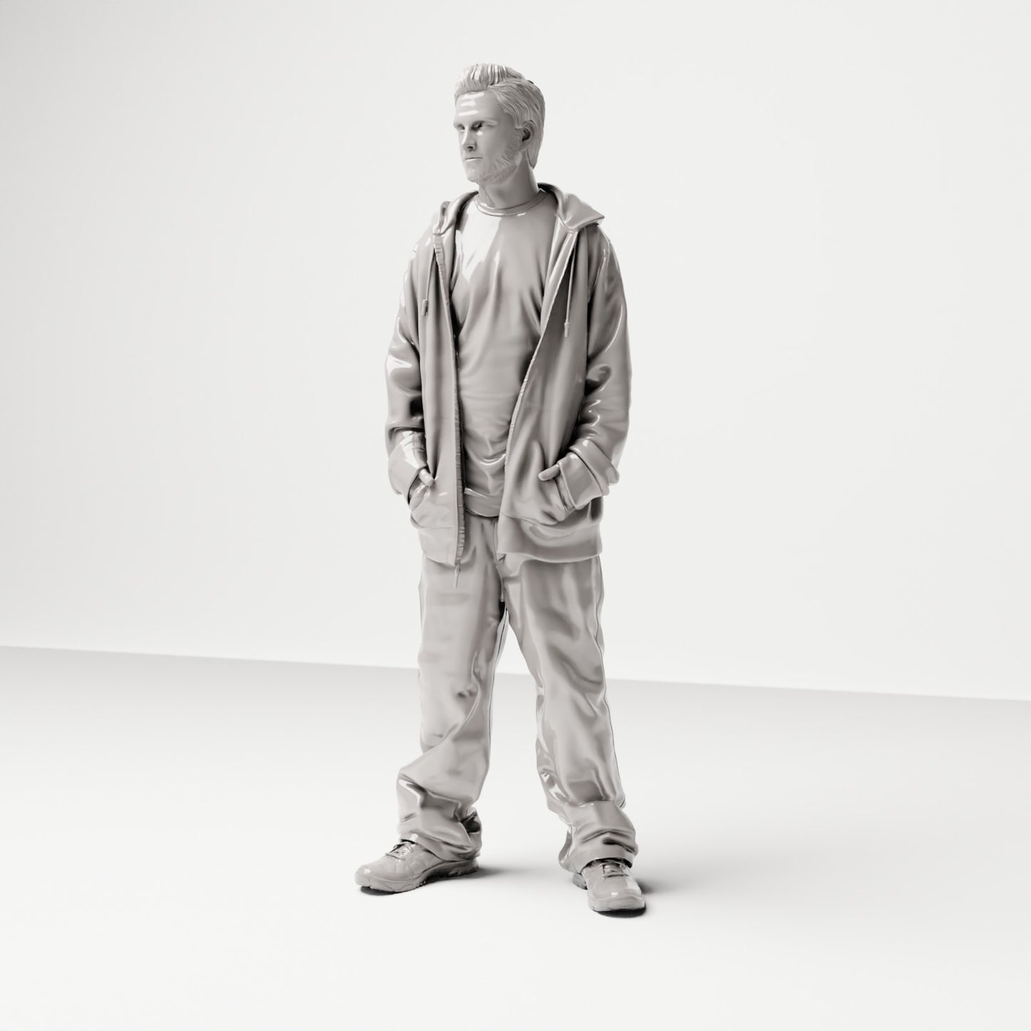 Stehende Figur: Mann mit Kapuzenjacke & T-Shirt (Ref. Nr. 510) - vollständige Studioansicht 2