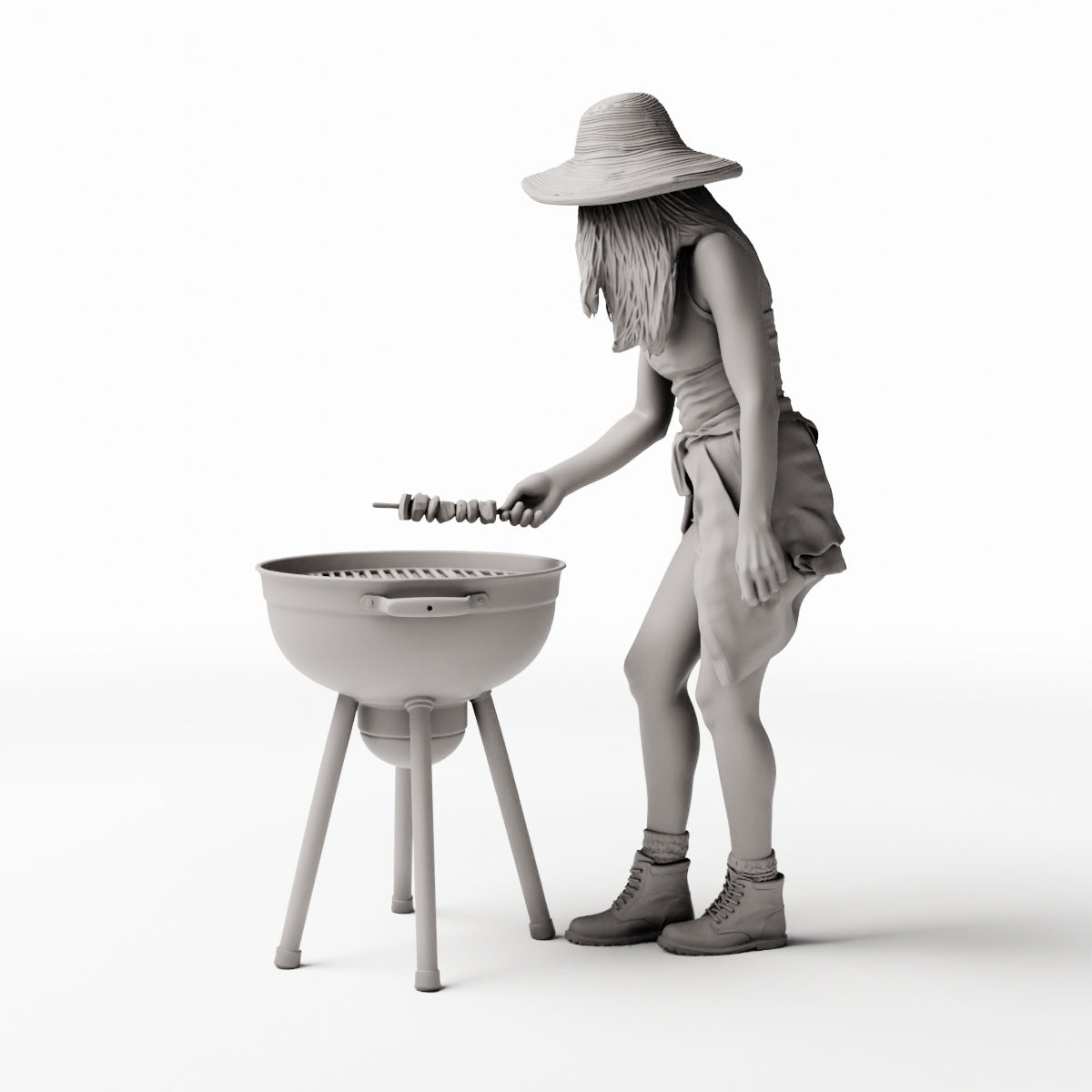 Diorama Modellbau Produktfoto 0: Stehende Figur: Frau mit Grillzange am Kugelgrill (Ref. Nr. 534)