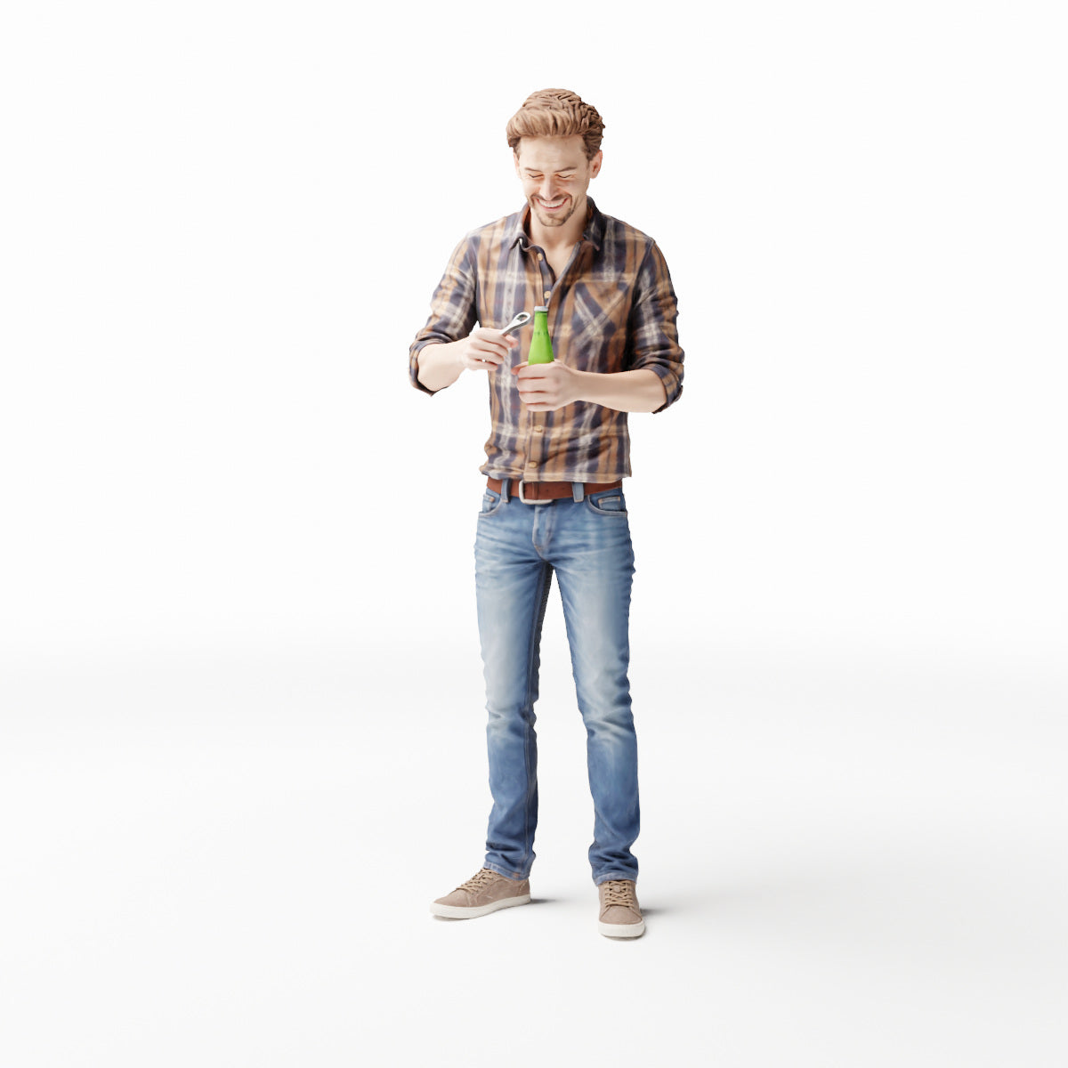 Diorama Modellbau Produktfoto 0: Stehende Figur: Mann mit Freizeithemd, Flasche und Flaschenöffner (Ref. Nr. 536)