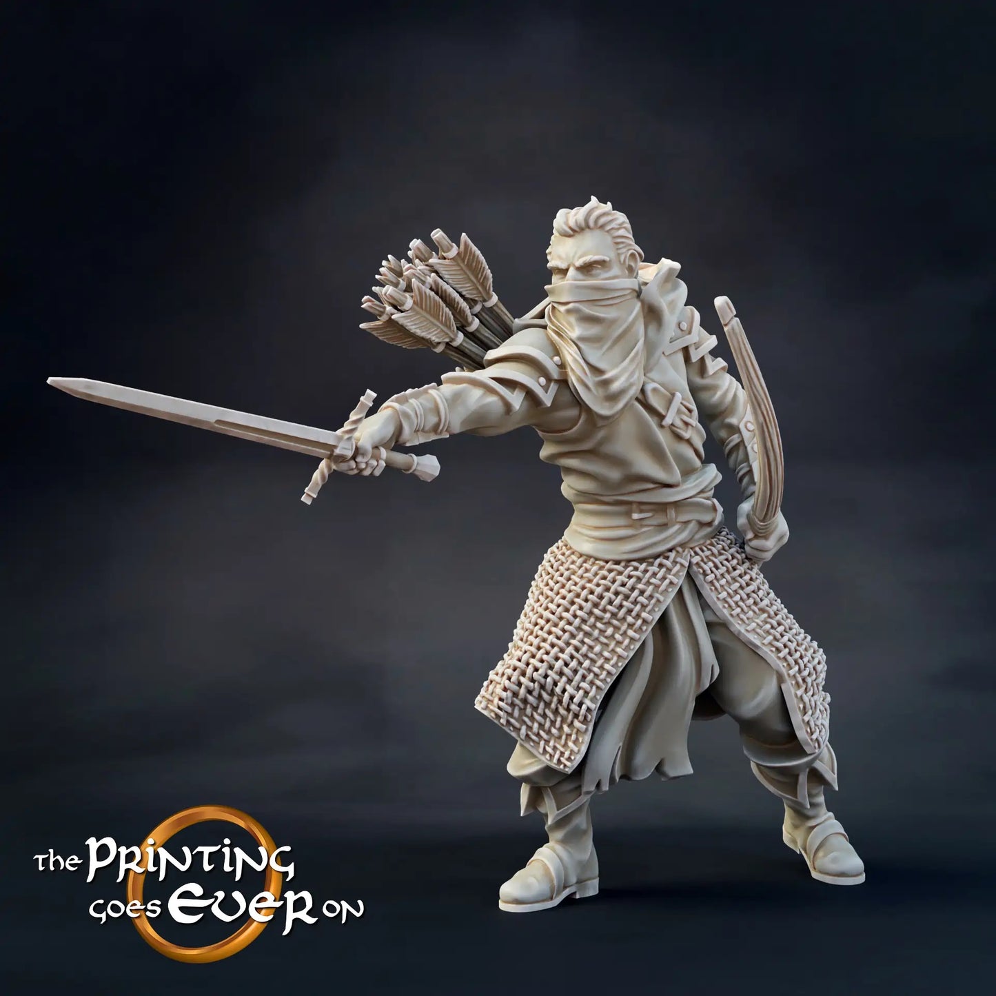 Product photo Tabletop 28mm The Printing Goes Ever On (TPGEO) 0: Northern Ranger: Forestland ranger with sword, spear, and bow
