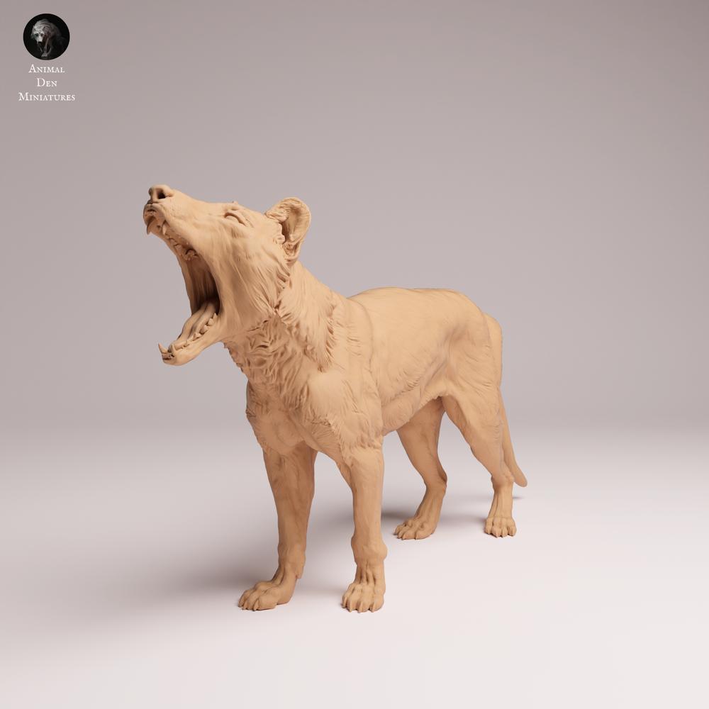 Product photo Tabletop 28mm Lord of the Print (LotP) 1: Wildlife animal figure: Thylacine (Tasmanian Tiger) - yawning (26_04_09)