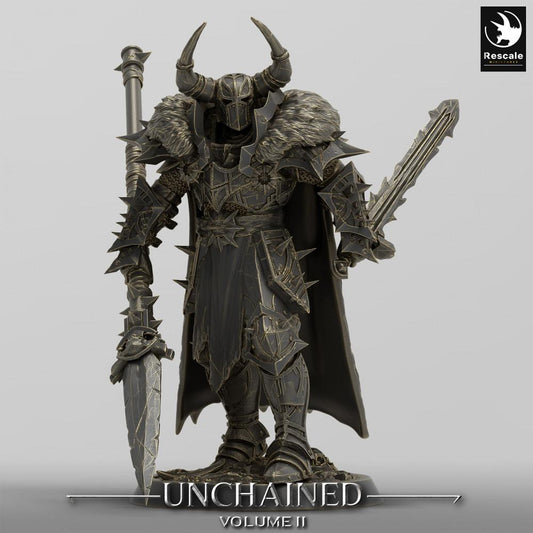 Product photo Tabletop 28mm Lord of the Print (LotP) 0: Tabletop miniature: Dark Knight Commander, dual-wielding two swords, Dual-Wield (24_05_F1)