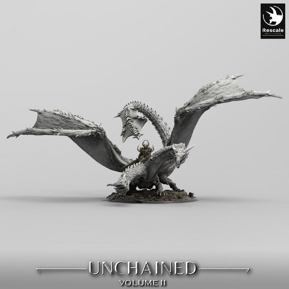 Product photo Tabletop 28mm Lord of the Print (LotP) 0: Tabletop miniature: Two-headed dragon with rider, Dragon Lord, Hydra Wyrm, monster mount Bialmuth (24_05_W)