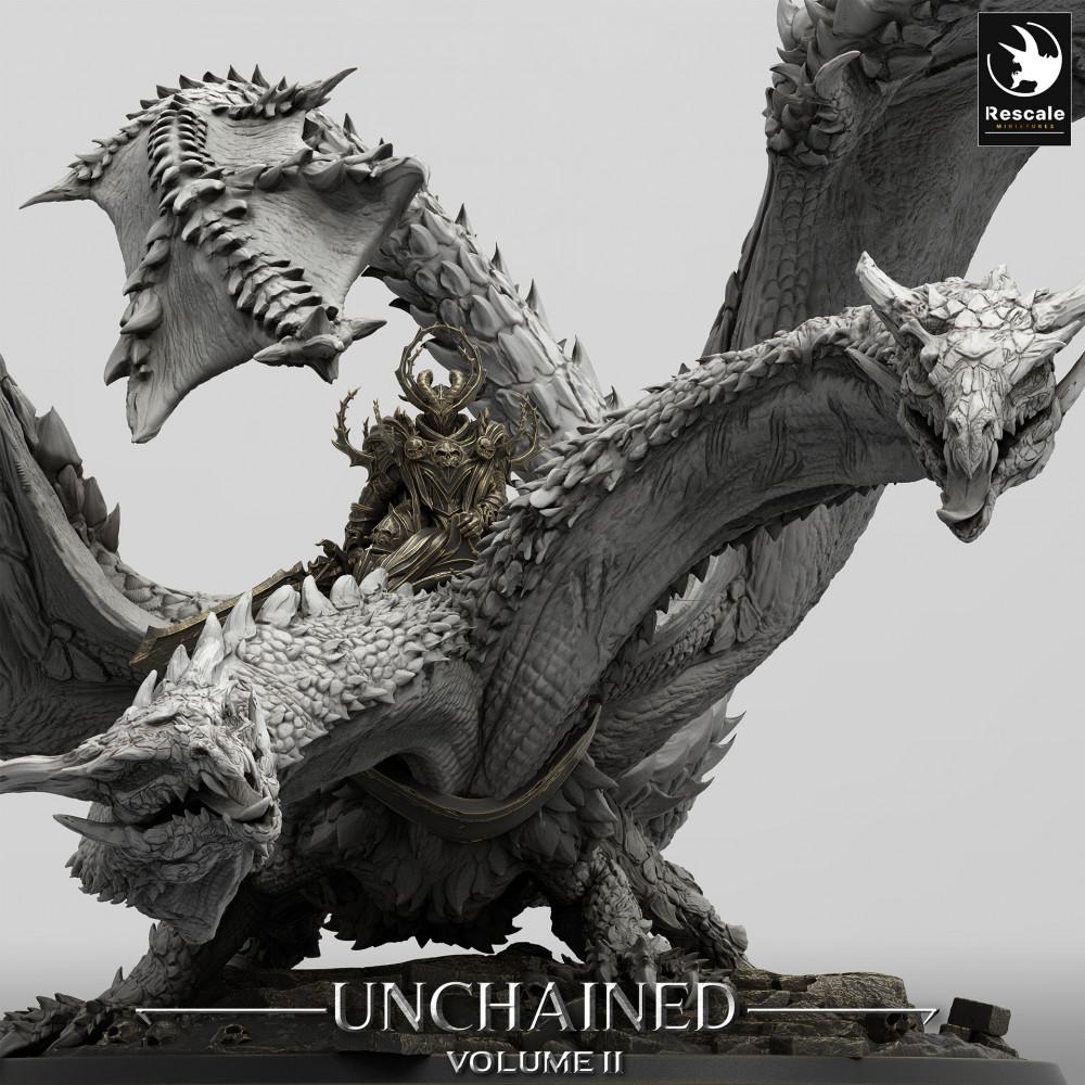 Product photo Tabletop 28mm Lord of the Print (LotP) 0: Tabletop miniature: Two-headed dragon with rider, Dragon Lord, Hydra Wyrm, monster mount Bialmuth (24_05_W)