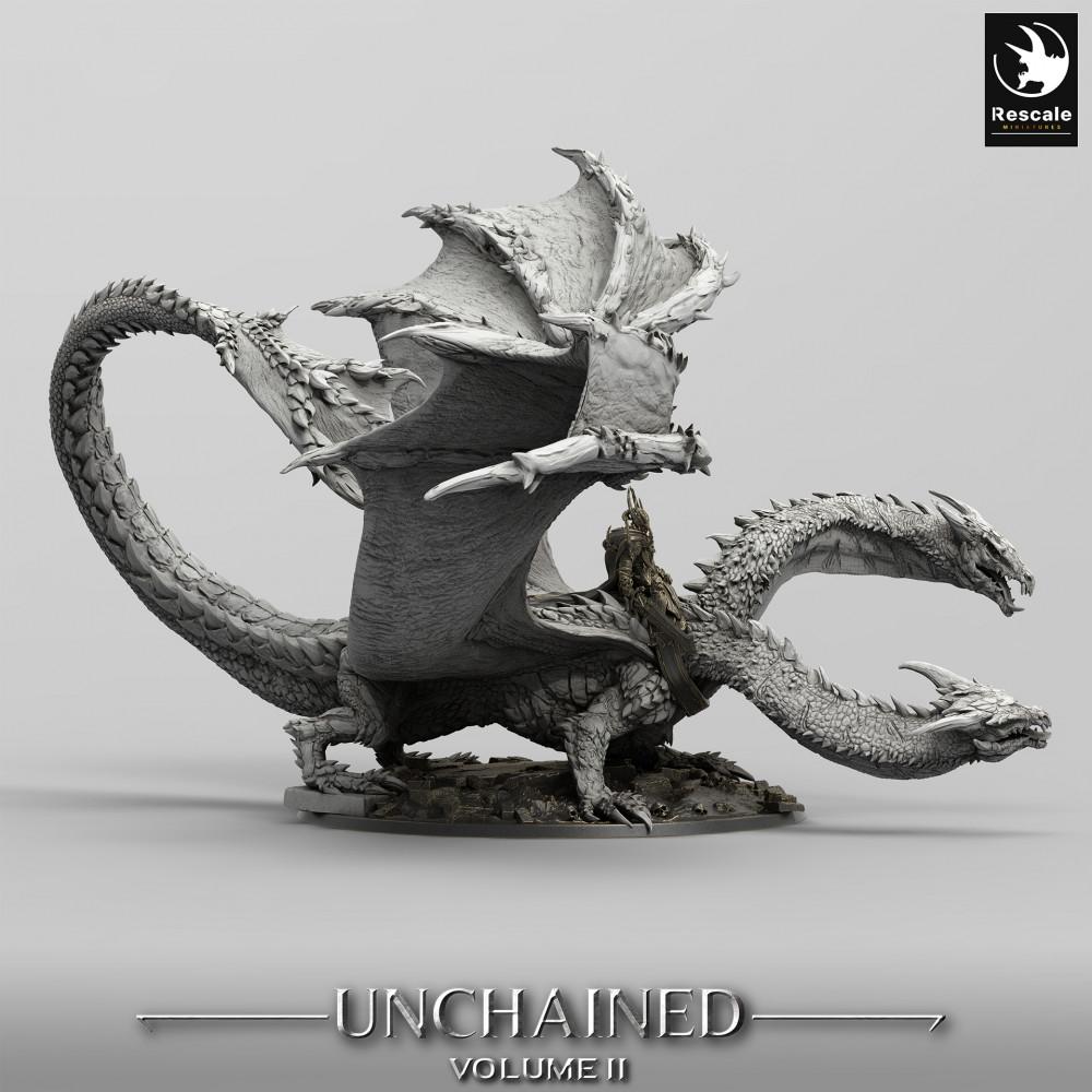 Product photo Tabletop 28mm Lord of the Print (LotP) 0: Tabletop miniature: Two-headed dragon with rider, Dragon Lord, Hydra Wyrm, monster mount Bialmuth (24_05_W)