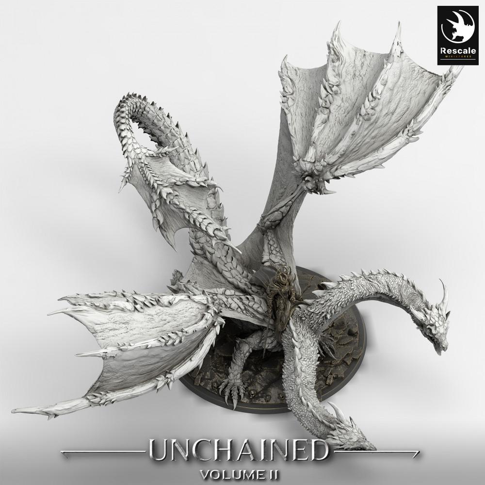 Product photo Tabletop 28mm Lord of the Print (LotP) 0: Tabletop miniature: Two-headed dragon with rider, Dragon Lord, Hydra Wyrm, monster mount Bialmuth (24_05_W)