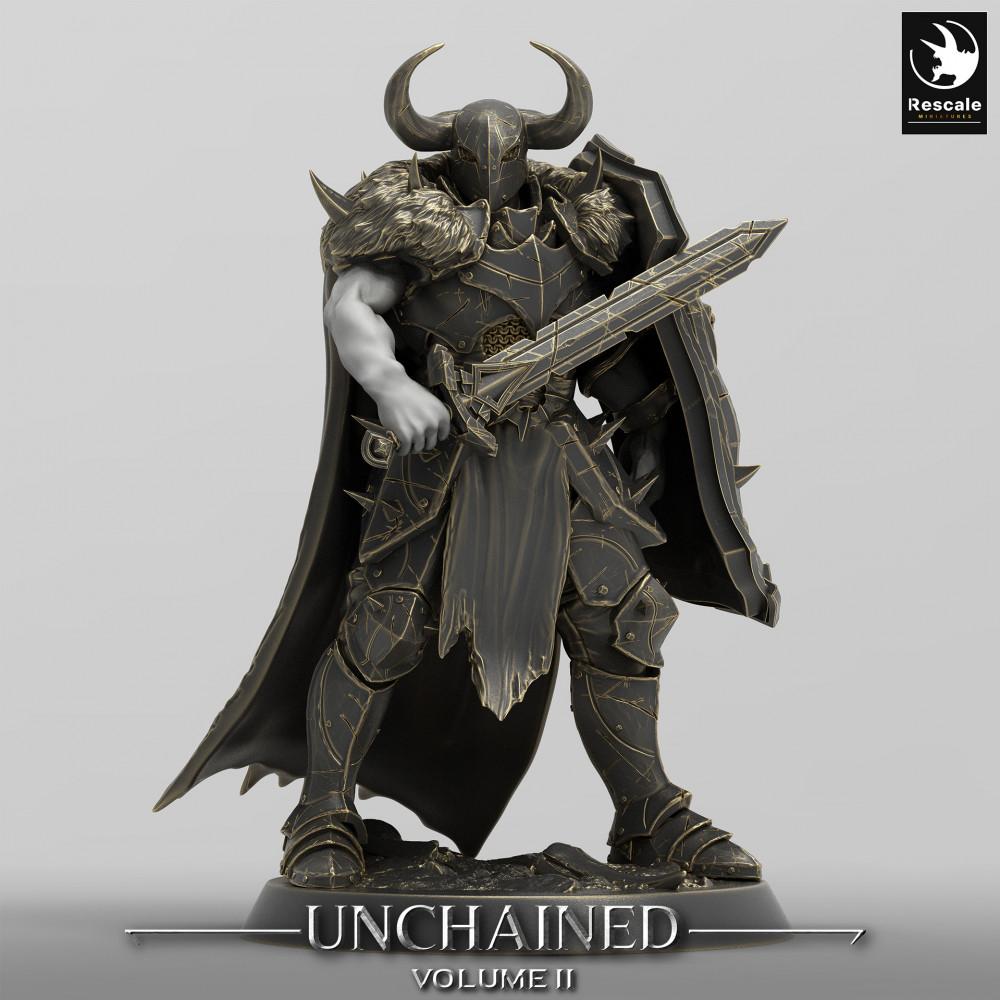 Product photo Tabletop 28mm Lord of the Print (LotP) 0: Tabletop miniature: Dark Knight, Sinister Paladin, Black Guard - Sword Champion with Shield - Dark Knight Warlord (24_05_D19)