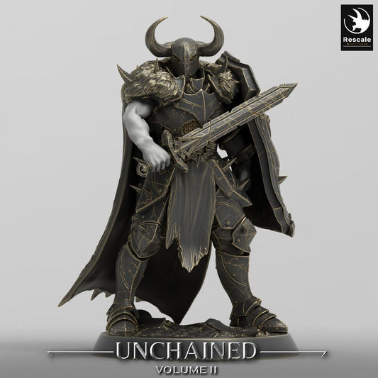 Product photo Tabletop 28mm Lord of the Print (LotP) 0: Tabletop miniature: Dark Knight, Sinister Paladin, Black Guard - Sword Champion with Shield - Dark Knight Warlord (24_05_D19)