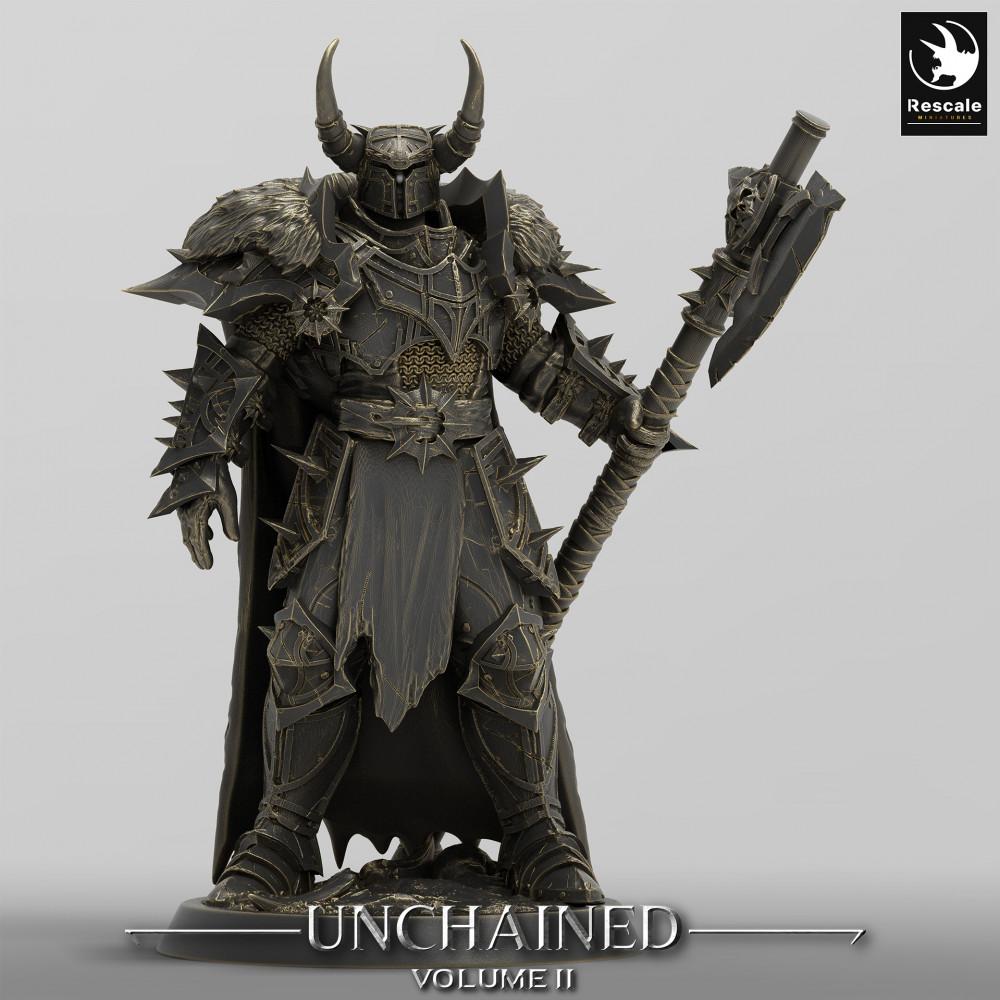 Product photo Tabletop 28mm Lord of the Print (LotP) 0: Tabletop miniature: Dark Paladin, cursed warlord, hell knight with two-handed morning star (24_05_F2)