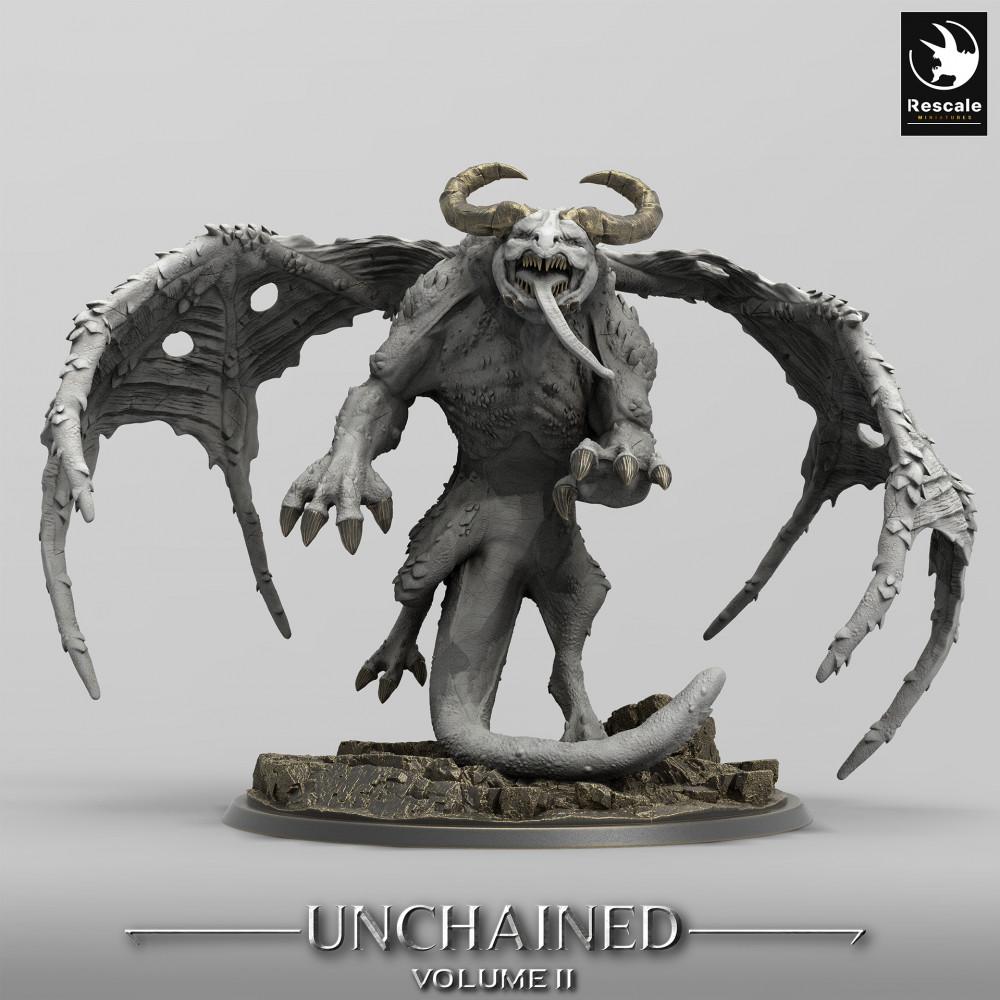 Product photo Tabletop 28mm Lord of the Print (LotP) 0: Tabletop miniature: Winged Demon Lord Grogbann - Gargoyle Demon, Hell Beast, Dungeon Boss Monster (24_05_H2)