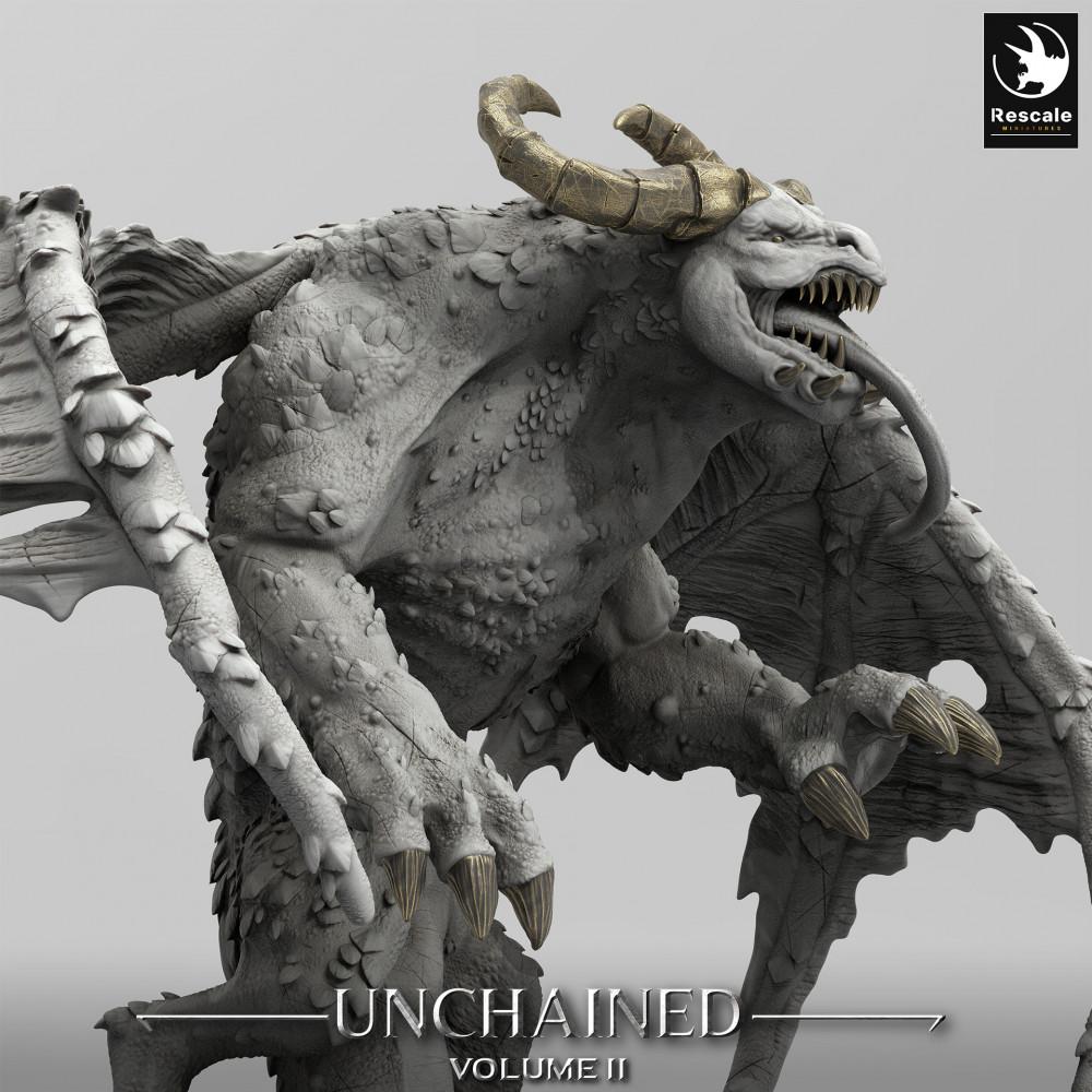 Product photo Tabletop 28mm Lord of the Print (LotP) 0: Tabletop miniature: Winged Demon Lord Grogbann - Gargoyle Demon, Hell Beast, Dungeon Boss Monster (24_05_H2)