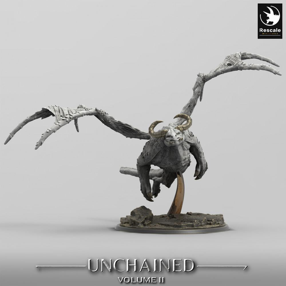Product photo Tabletop 28mm Lord of the Print (LotP) 0: Tabletop miniature: Flying demon, winged chimera, manticore-like boss monster in a dive (24_05_H3)
