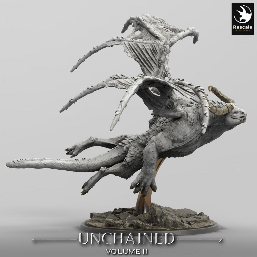 Product photo Tabletop 28mm Lord of the Print (LotP) 0: Tabletop miniature: flying demon, winged chimera, manticore-like boss monster in a dive (24_05_H3)