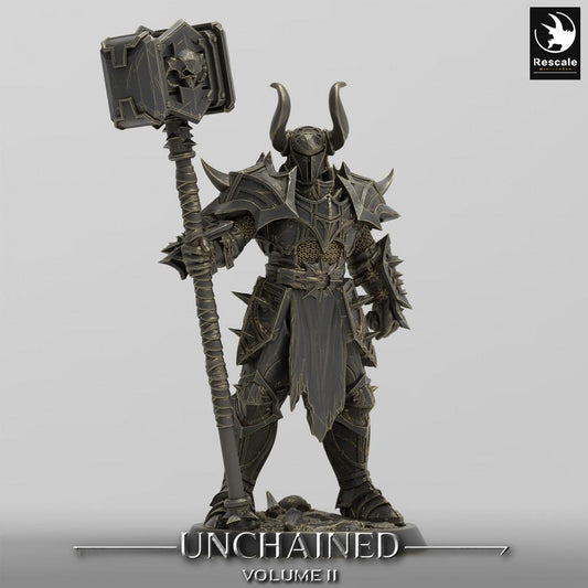 Product photo Tabletop 28mm Lord of the Print (LotP) 0: Tabletop miniature: Dark Paladin / Demon Knight with two-handed warhammer, Commander and Guardian (24_05_F3)