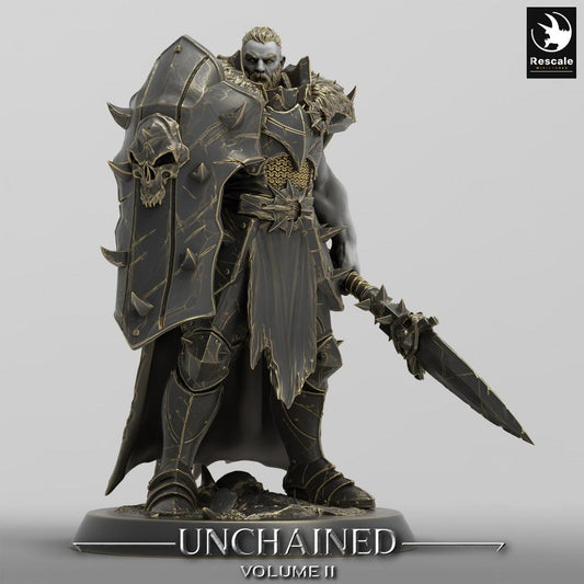 Product photo Tabletop 28mm Lord of the Print (LotP) 0: Fantasy Figure: Dark Knight, Shield Guardian - sinister Paladin, Black Guard with sword and shield (24_05_D16)
