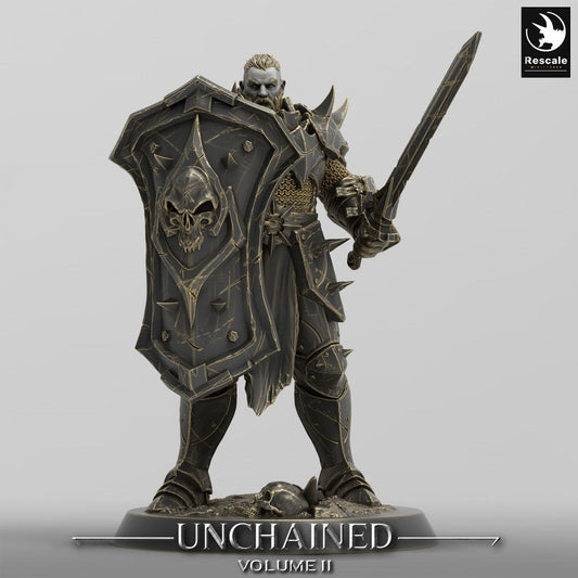 Product photo Tabletop 28mm Lord of the Print (LotP) 0: Tabletop miniature: Dark Paladin / Chaos Warrior, Shield Guardian with Tower Shield and Longsword (24_05_D20)