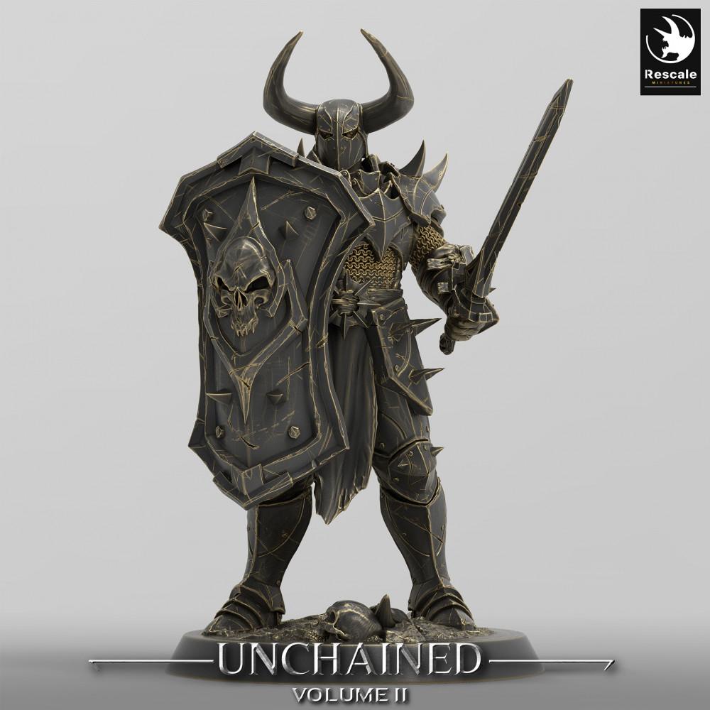 Product photo Tabletop 28mm Lord of the Print (LotP) 0: Tabletop miniature: Dark Knight / Hell Knight, Sword-and-Shield Warrior, Cursed Paladin (24_05_E17)