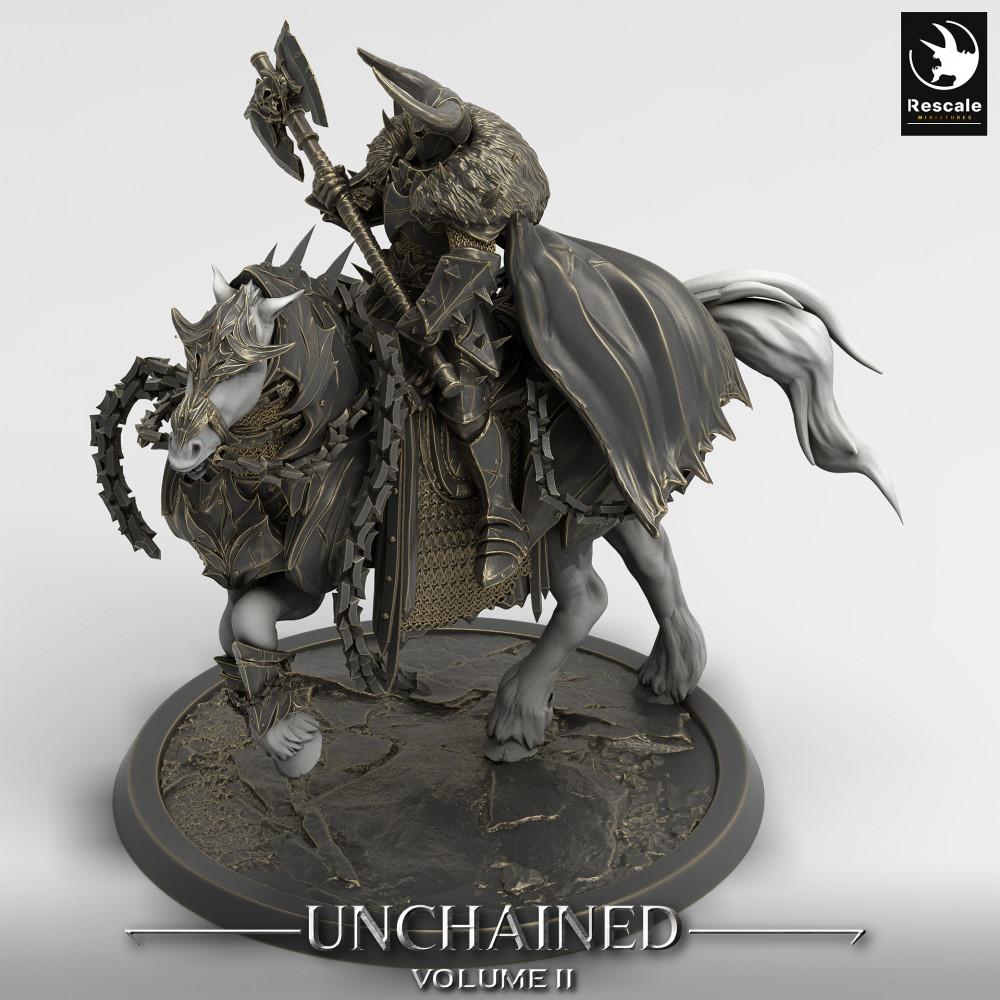 Product photo Tabletop 28mm Lord of the Print (LotP) 0: Tabletop miniature: Dark Knight on Warhorse, Double-Axe Cavalry, Cursed Paladin, Death Knight (24_05_U)