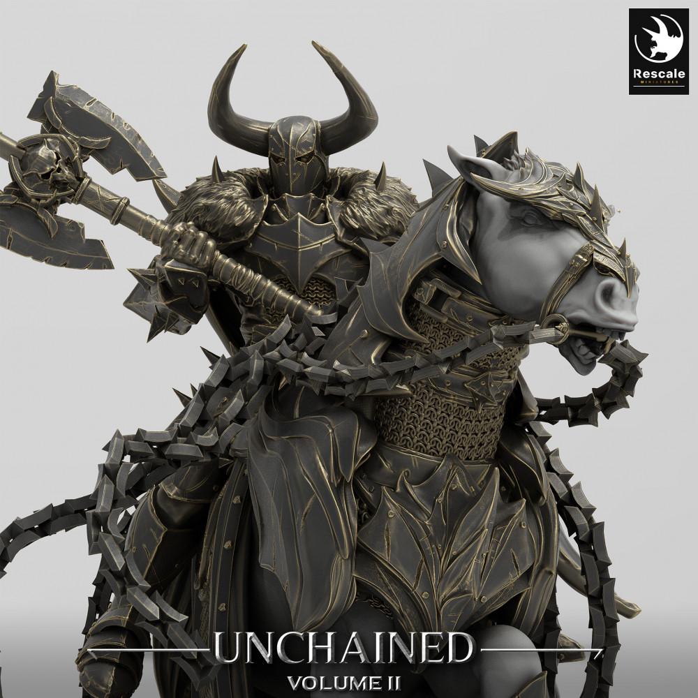 Product photo Tabletop 28mm Lord of the Print (LotP) 0: Tabletop miniature: Dark Knight on Warhorse, Double-Axe Cavalry, Cursed Paladin, Death Knight (24_05_U)