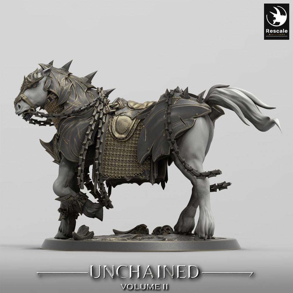 Product photo Tabletop 28mm Lord of the Print (LotP) 0: Tabletop miniature: Unleashed Hellsteed - Demonic Warhorse, Armored Battle Steed, Cursed Cavalry Mount (Nightmare Warhorse) (24_05_S)