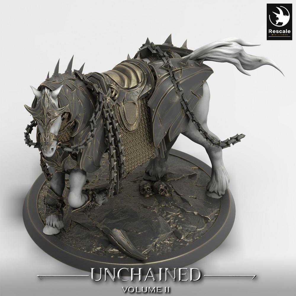 Product photo Tabletop 28mm Lord of the Print (LotP) 0: Tabletop miniature: Unleashed Hellsteed - Demonic Warhorse, armored battle steed, cursed cavalry mount (Nightmare Warhorse) (24_05_S)
