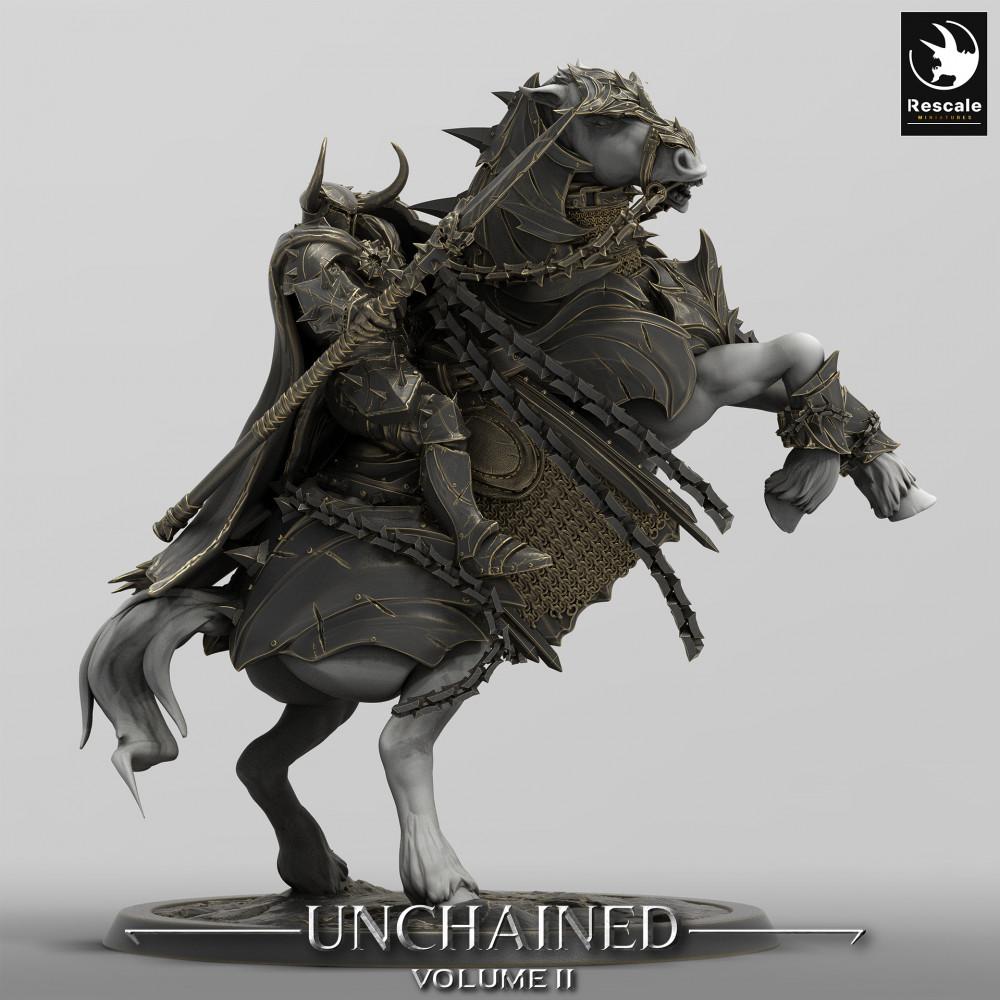 Product photo Tabletop 28mm Lord of the Print (LotP) 0: Tabletop miniature: Dark Knight on rearing warhorse - Death Knight, Lancer, Cavalry Commander (24_05_P)