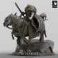 Product photo Tabletop 28mm Lord of the Print (LotP) 0: Tabletop miniature: Dark Knight on armored warhorse - rider figure with two-handed sword and chain weapon, leader of the dark cavalry (24_05_M)