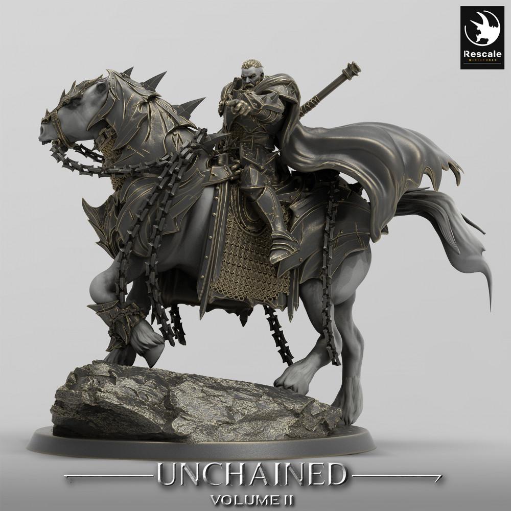 Product photo Tabletop 28mm Lord of the Print (LotP) 0: Tabletop miniature: Dark Paladin on Horse, Death Knight, Chaos Cavalryman, Rider Leader (24_05_O)