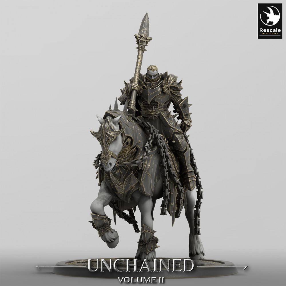 Product photo Tabletop 28mm Lord of the Print (LotP) 0: Tabletop miniature: Mounted Dark Paladin, Death Knight Lancer Rider on armored steed, Dread Knight heavy cavalry (24_05_Q)