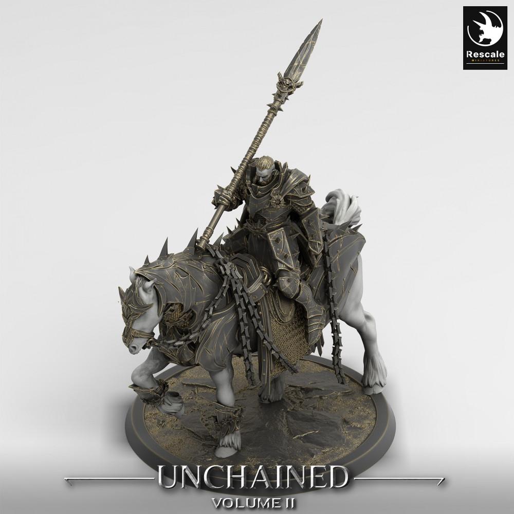 Product photo Tabletop 28mm Lord of the Print (LotP) 0: Tabletop miniature: Mounted Dark Paladin, Death Knight Lancer Rider on Armored Steed, Dread Knight Heavy Cavalry (24_05_Q)