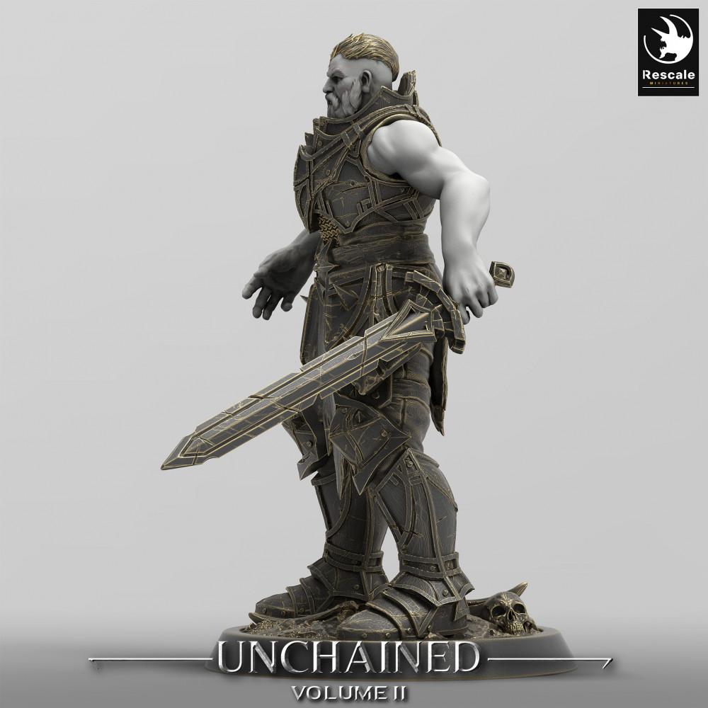 Product photo Tabletop 28mm Lord of the Print (LotP) 0: Tabletop miniature: Unleashed Commander, Warlord with Gladius, heavily armored Elite Warrior (24_05_F5)