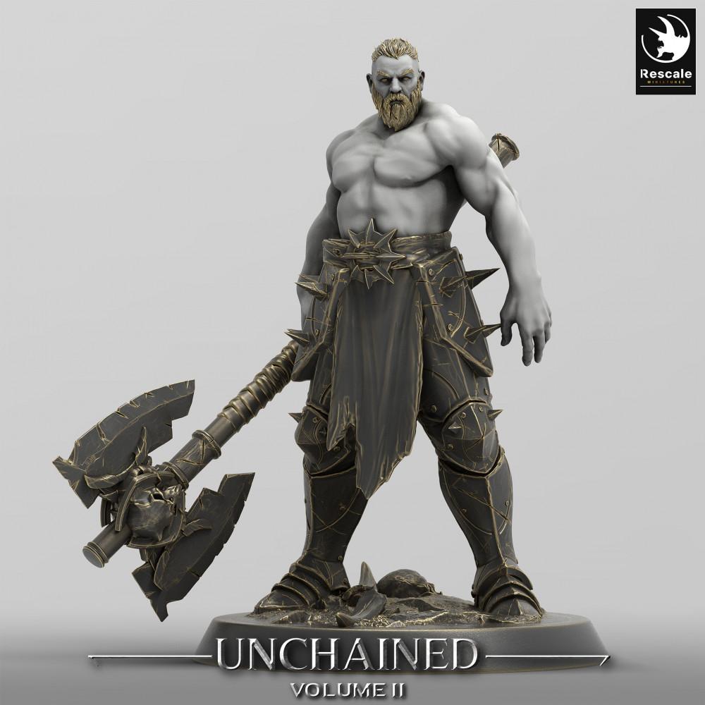 Product photo Tabletop 28mm Lord of the Print (LotP) 0: Tabletop miniature: Barbarian Berserker, axe fighter, and tribal warrior with two-handed double axe (24_05_C3)