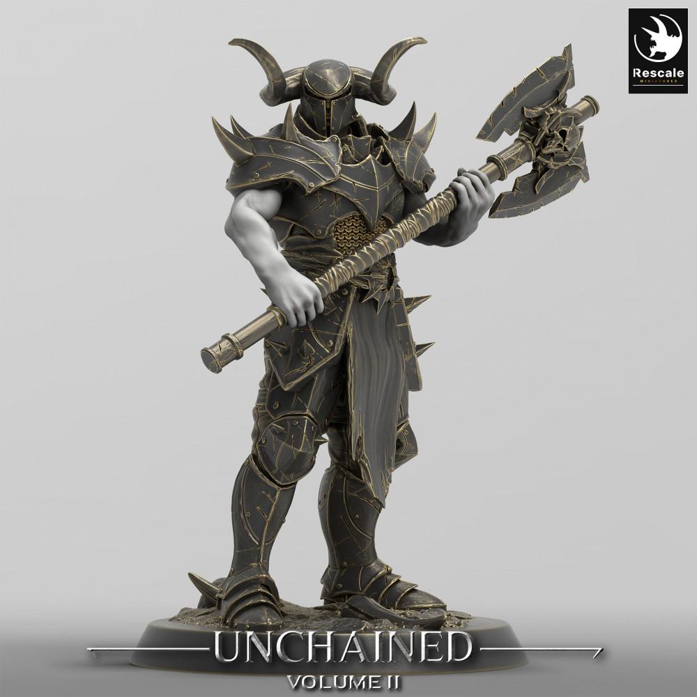 Product photo Tabletop 28mm Lord of the Print (LotP) 0: Tabletop miniature: Hell Knight with two-handed battle axe, Demon Warrior, Dark Paladin, Warlord (24_05_D4)