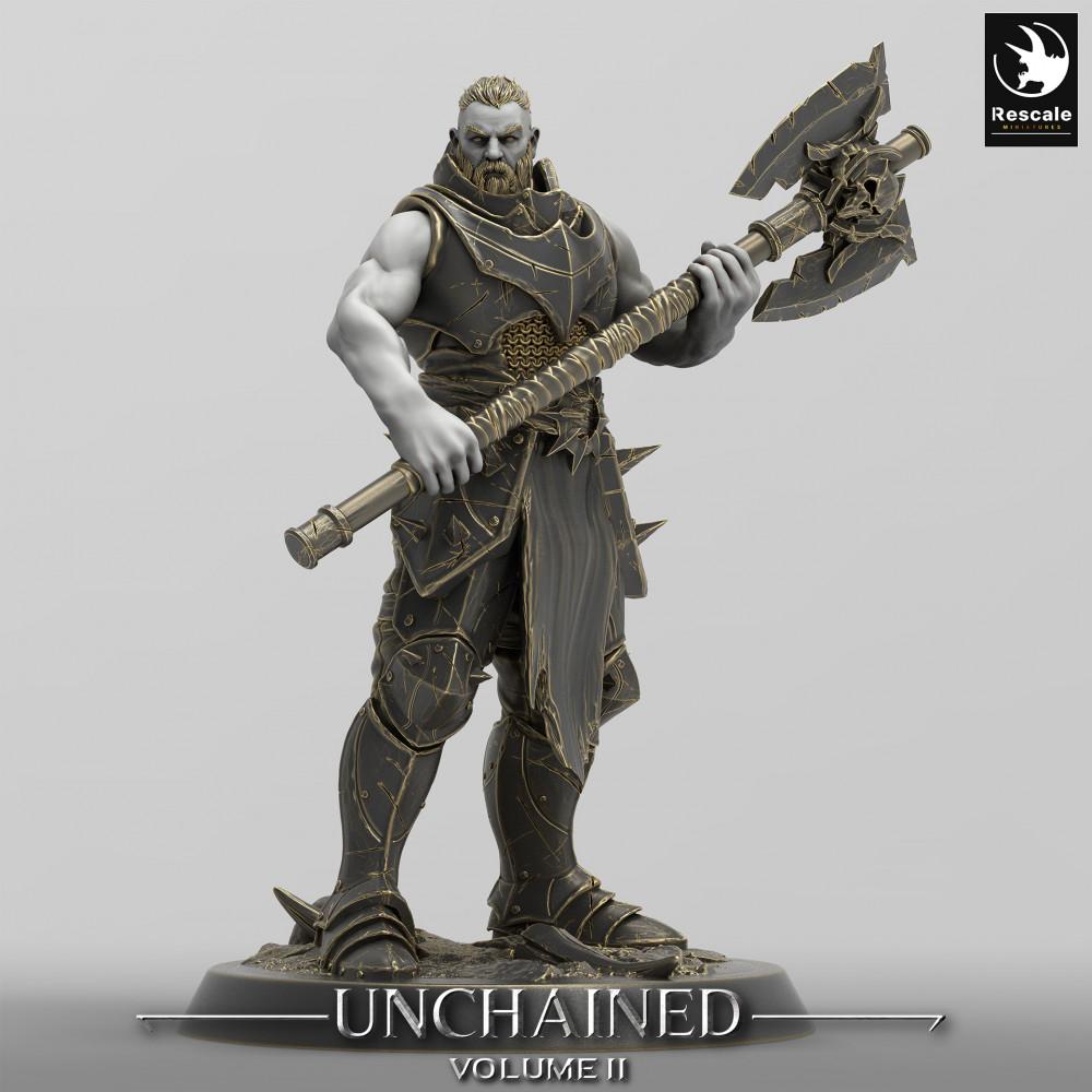 Product photo Tabletop 28mm Lord of the Print (LotP) 0: Tabletop miniature: Barbarian Berserker, axe warrior with two-handed double axe, tribal warrior, warlord, Great Axe Warrior (24_05_E4)