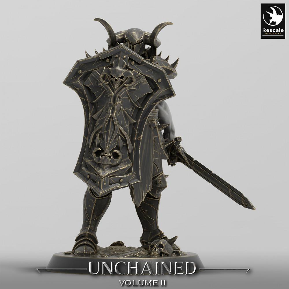 Product photo Tabletop 28mm Lord of the Print (LotP) 0: Tabletop miniature: Dark Paladin / Chaos Warrior - Shield Fighter with Tower Shield and Broadsword (24_05_E18)