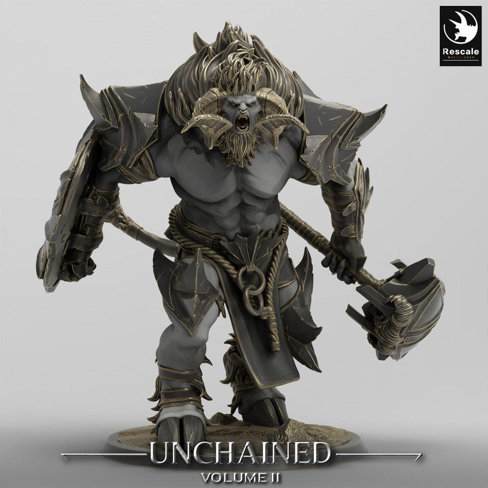 Product photo Tabletop 28mm Lord of the Print (LotP) 0: Tabletop miniature: Minotaur Warlord, roaring Shieldbreaker with war hammer (24_05_G1)