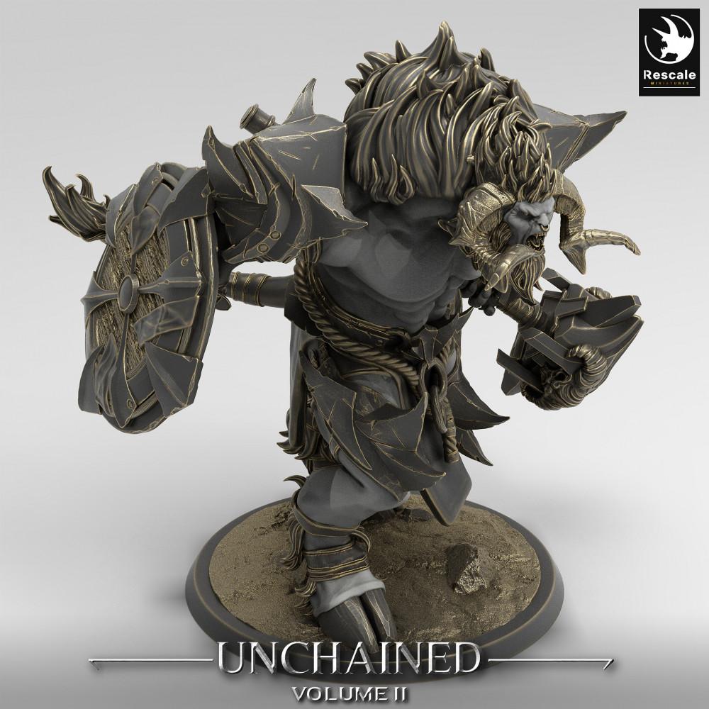 Product photo Tabletop 28mm Lord of the Print (LotP) 0: Tabletop miniature: Minotaur Warlord, roaring shieldbreaker with war hammer (24_05_G1)