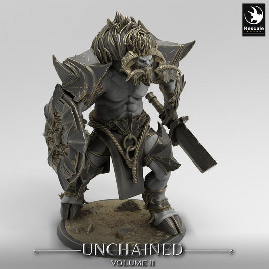 Product photo Tabletop 28mm Lord of the Print (LotP) 0: Fantasy Figure: Minotaur Warrior with Shield and Greatsword, Chaos Berserker (24_05_G4)