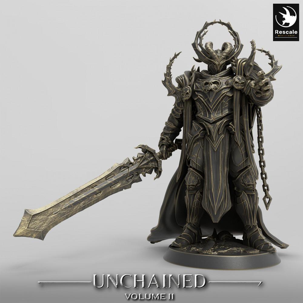 Product photo Tabletop 28mm Lord of the Print (LotP) 0: Tabletop miniature: Demon Knight with Greatsword, Dark Paladin, Sinister Warlord, Olaf's Son (24_05_L1)