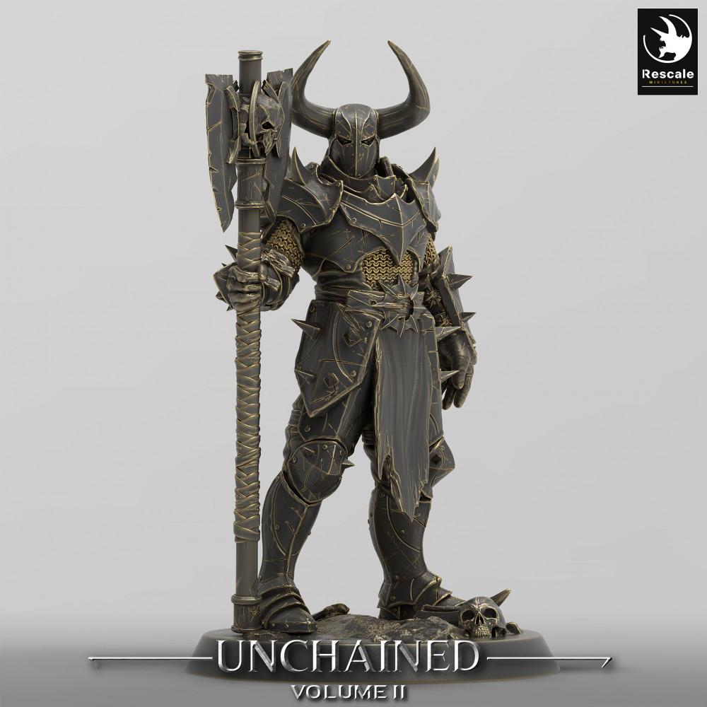 Product photo Tabletop 28mm Lord of the Print (LotP) 0: Tabletop miniature: Dark Knight / Sinister Paladin - Two-Handed Axe Fighter, War Champion and Leader (24_05_E5)