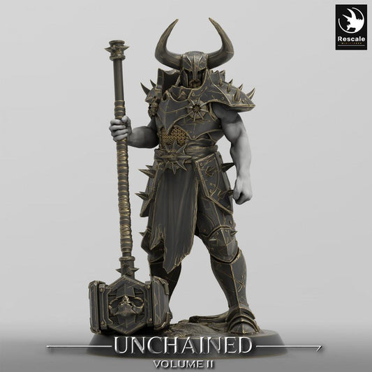 Product photo Tabletop 28mm Lord of the Print (LotP) 0: Tabletop miniature: Chaos Warrior / Dark Paladin with two-handed hammer, Warlord, Elite Warrior, Leader pose (24_05_D8)