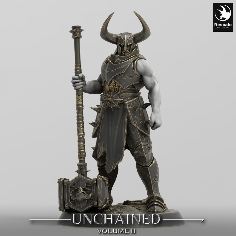 Product photo Tabletop 28mm Lord of the Print (LotP) 0: Fantasy Figure: Dark Paladin, Demon Knight - Chaos Warrior with Two-Handed Hammer, Hammer Champion (24_05_E8)