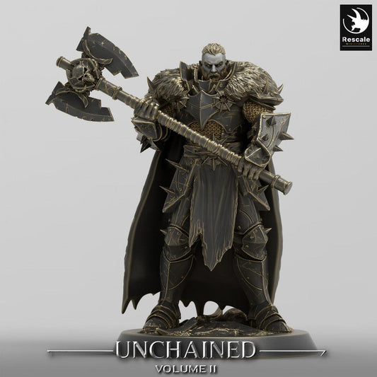 Product photo Tabletop 28mm Lord of the Print (LotP) 0: Fantasy Figure: Chaos Warrior, Dark Paladin with Double Axe, Warlord (24_05_D6)