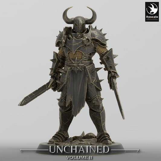 Product photo Tabletop 28mm Lord of the Print (LotP) 0: Fantasy Figure: Dark Knight / Demon Knight - Dual Wielder in Plate Armor, Dark Knight Dual Wield (24_05_E20)